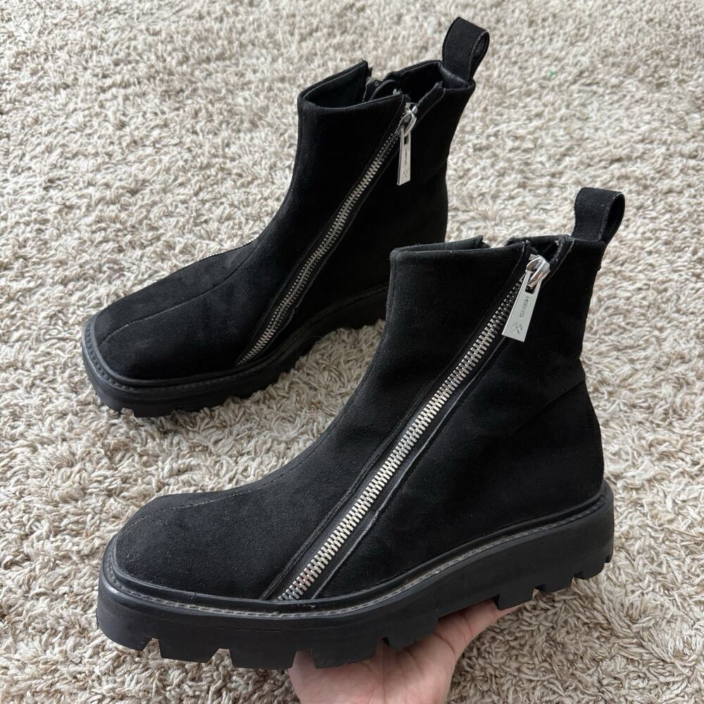 GmbH Selim Biker Boots Black Suede Double Zip Square Toe Men’s Size 43 / 9.5